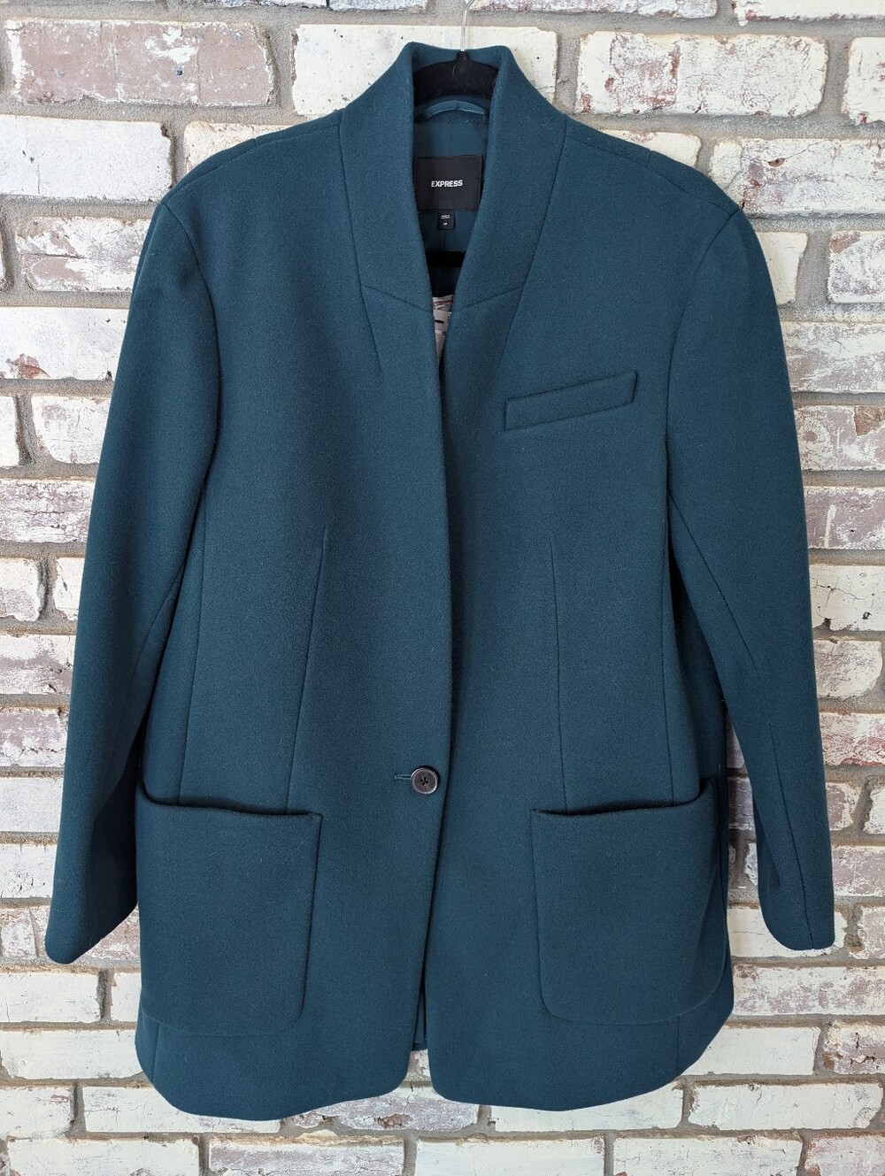 Express Teal Collarless Wool-Blend Coat
